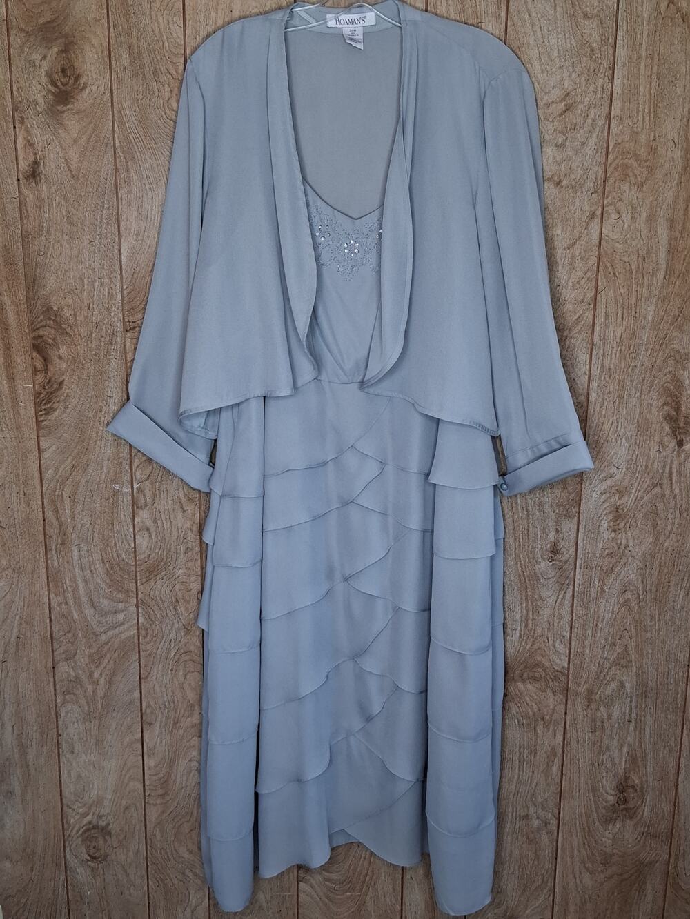 Roaman's Gray 2 Piece Semi-Formal Dress Tiered Size 20W Embellished